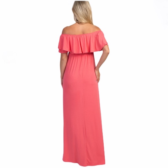 Pink Blush Off Shoulder Ruffle Trim Maxi Dress XL - Picture 2 of 6
